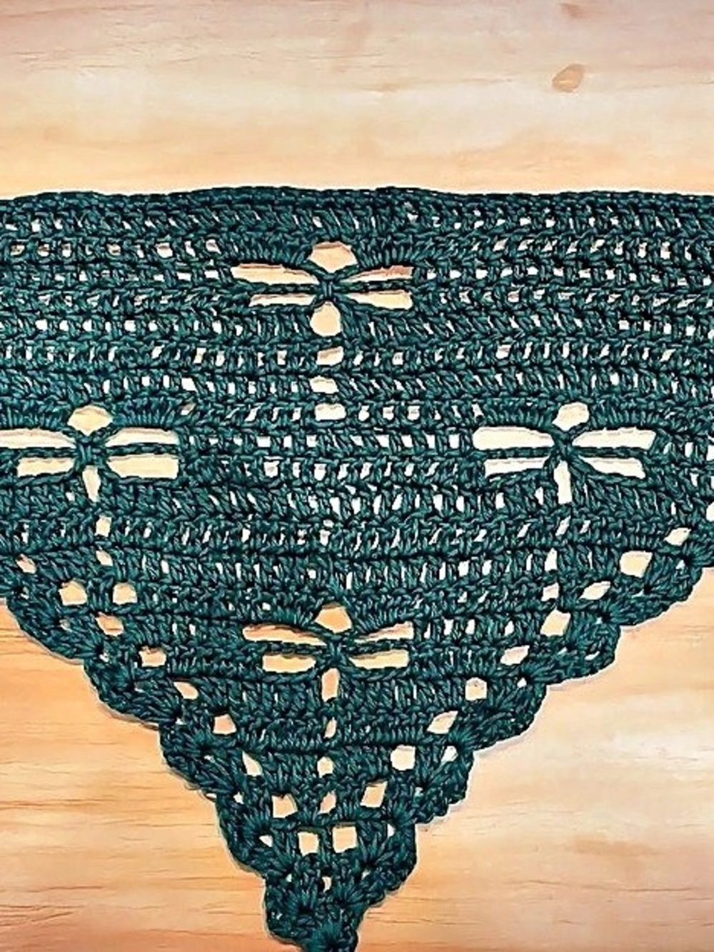 Dragonfly lace handmade crochet bandana in dusty pine/dark sage cotton bamboo